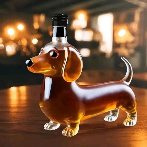 Unieke Teckel Fles - Glazen Karaf in tekkel hond, Overige kleuren, Met patroon/structuur, Nieuw, Ophalen of Verzenden