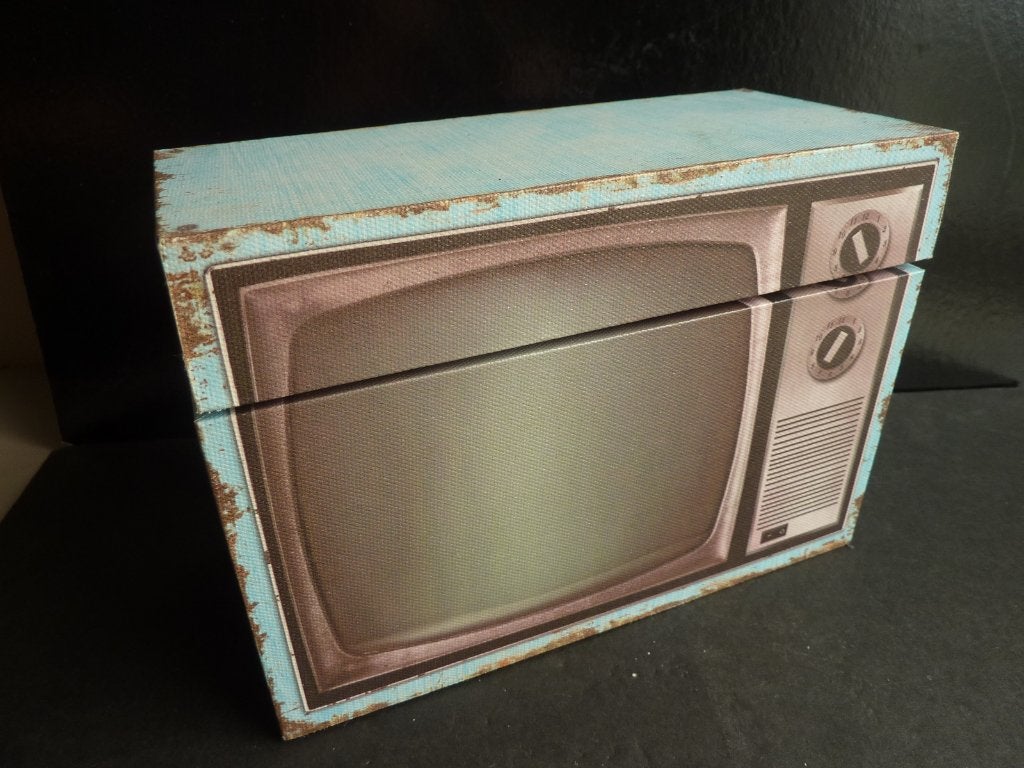 Box met een afdruk van een antieke tv, Antiek en Kunst, Ophalen of Verzenden