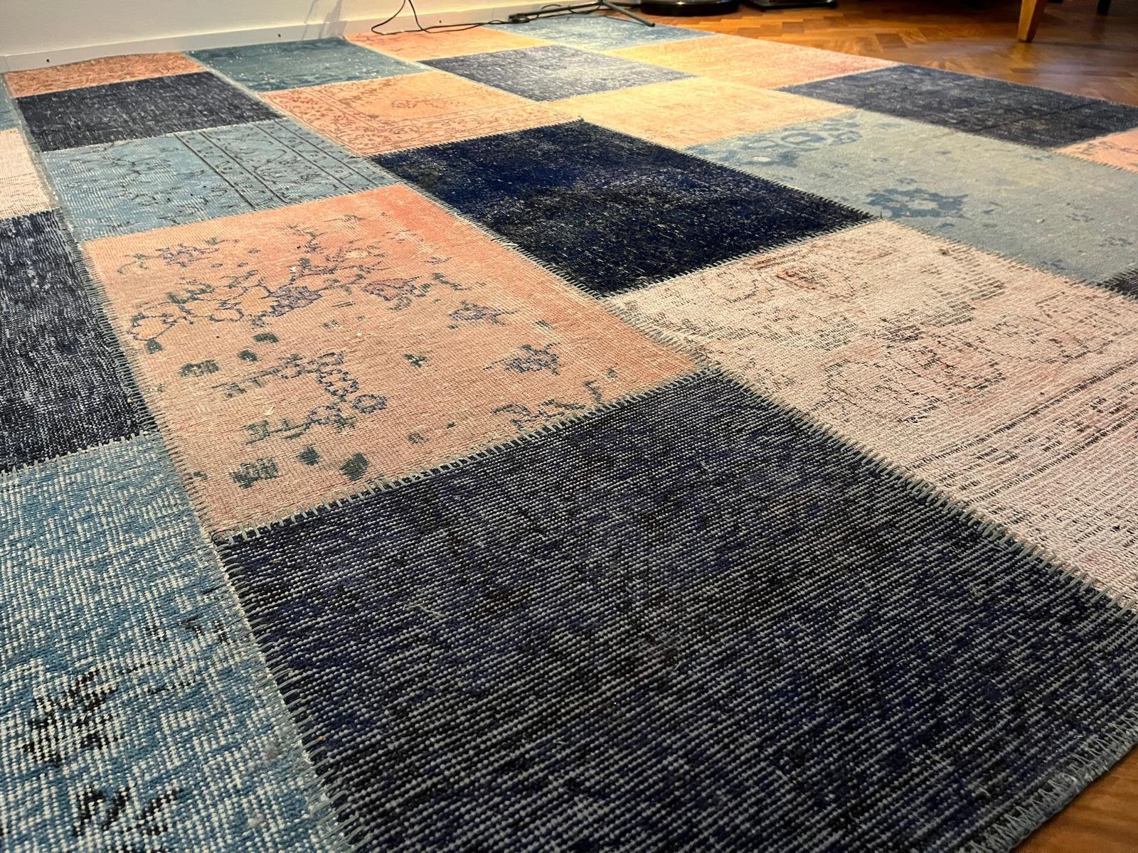 Mooi groot vloerkleed, 50%wol-50%katoen, 250 x 300 patchwork, Ophalen, Gebruikt, Patchwork, Tapijt