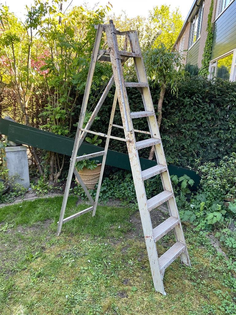Hoge ladder tuintrap schilders trap schilderstrap vintage, Ophalen, Gebruikt, 2 tot 4 meter