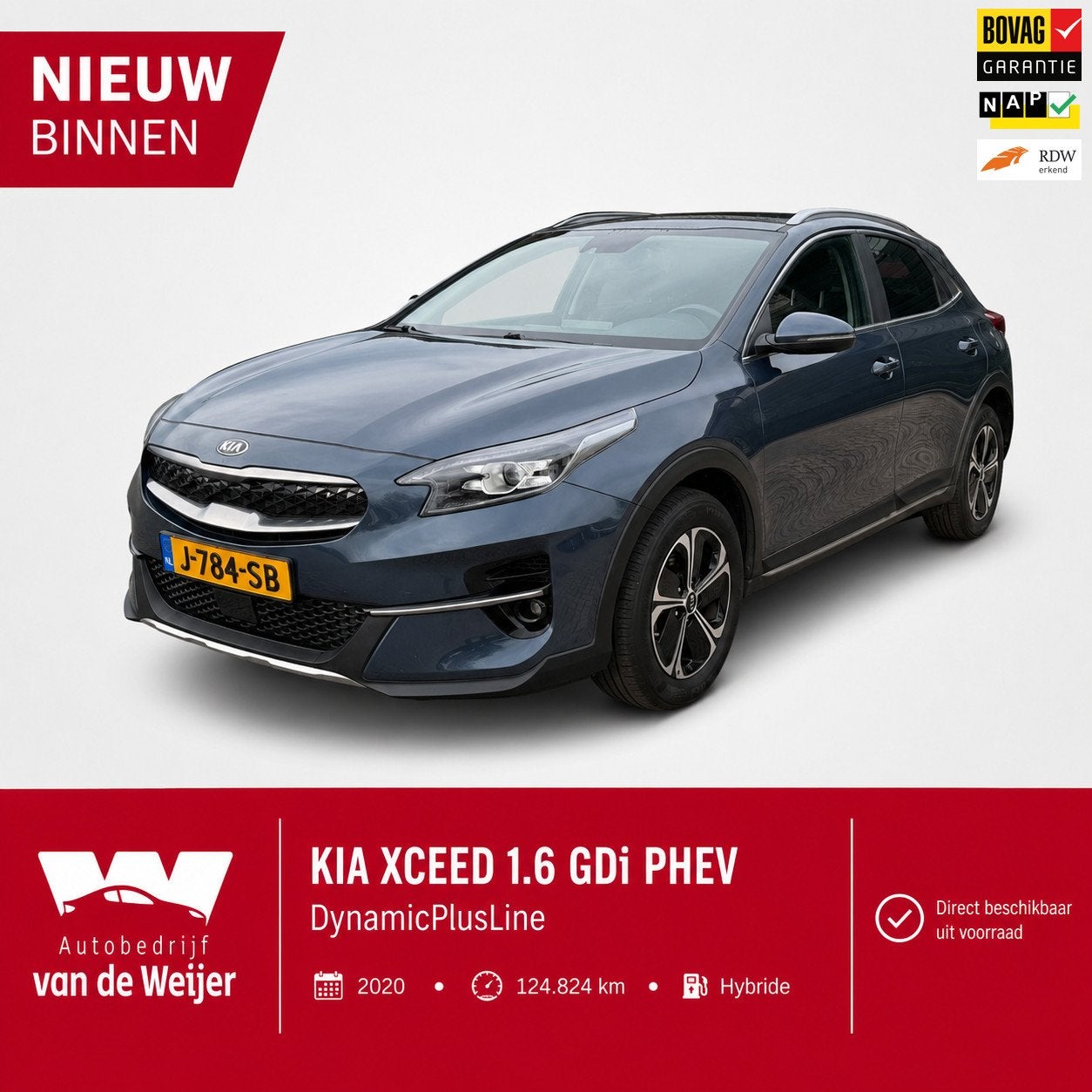 Kia XCeed 1.6 GDi PHEV DynamicPlusLine, Gebruikt, Blauw, Leder en Stof, 71 km/l