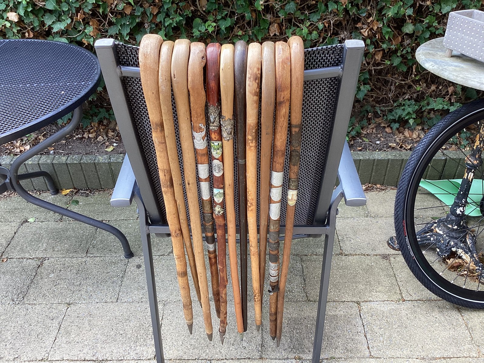 11 Oude wandelstokken sommige met plaatjes., Ophalen, Gebruikt