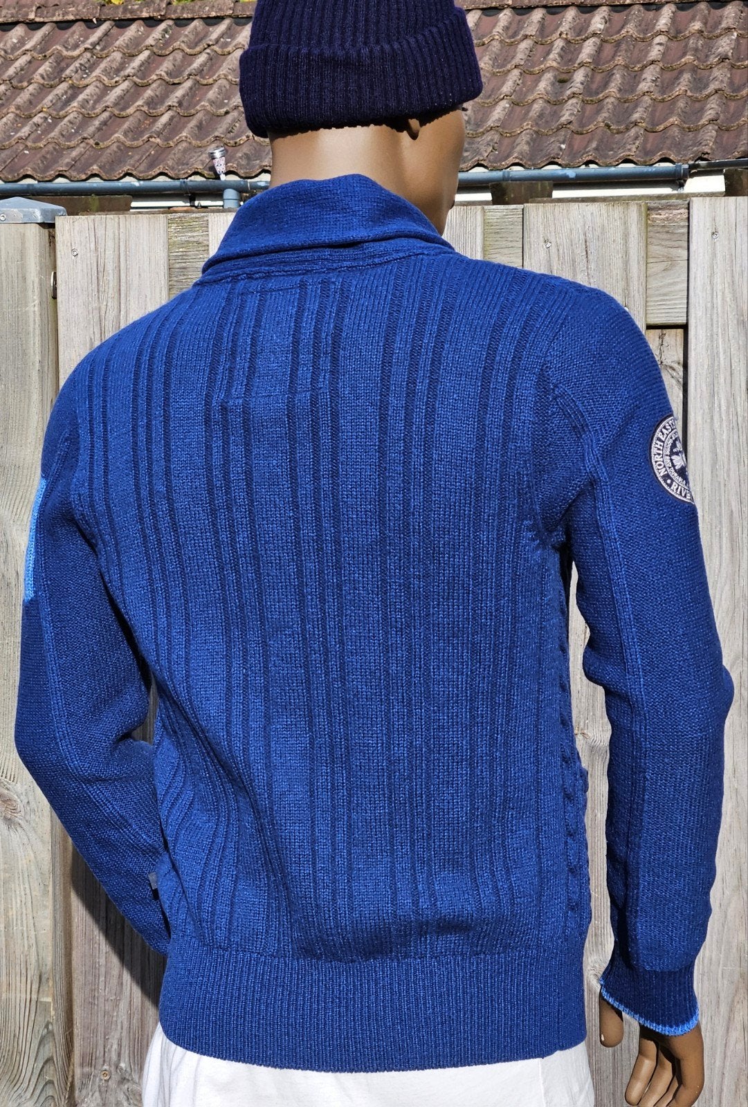 River Woods warm gebreid deels wollen vest (L) Schoon zgan, Maat 52/54 (L), Blauw, ., Ophalen of Verzenden