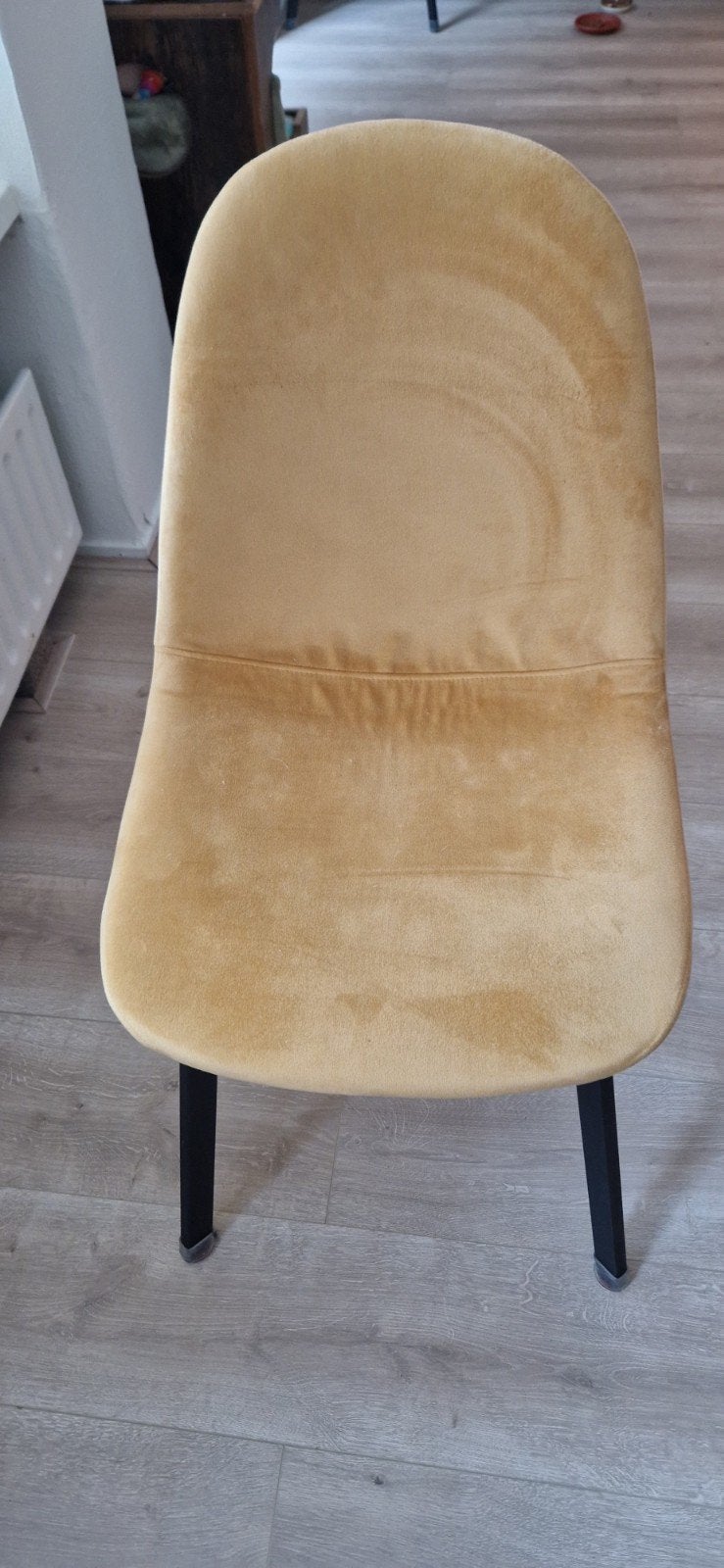 6x Comfortabele Eetkamerstoelen - Okergeel Fluweel, Ophalen, Gebruikt, Overige kleuren, Stof
