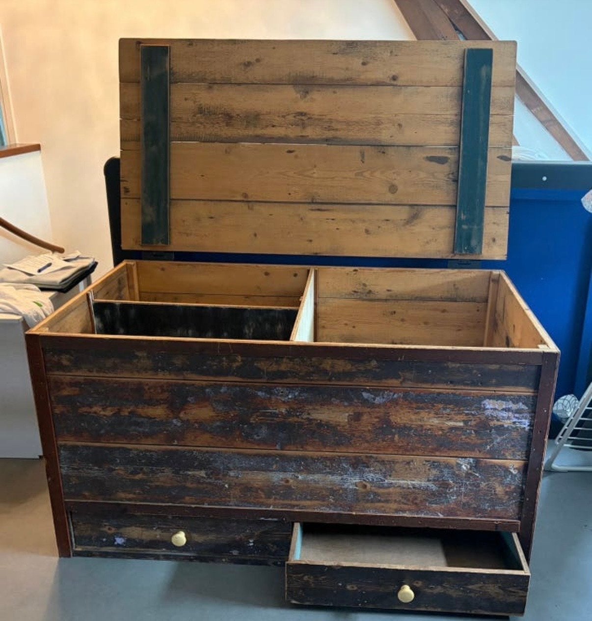 Houten speelgoedkist/opbergkist met lades, Ophalen, 50 – 75, Gebruikt, 50 tot 100 cm