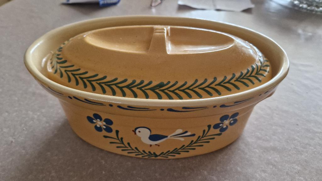 vintage dekselschaal keukenschaal aardewerk, Ophalen of Verzenden, Overige stijlen, Aardewerk, Schaal of Schalen