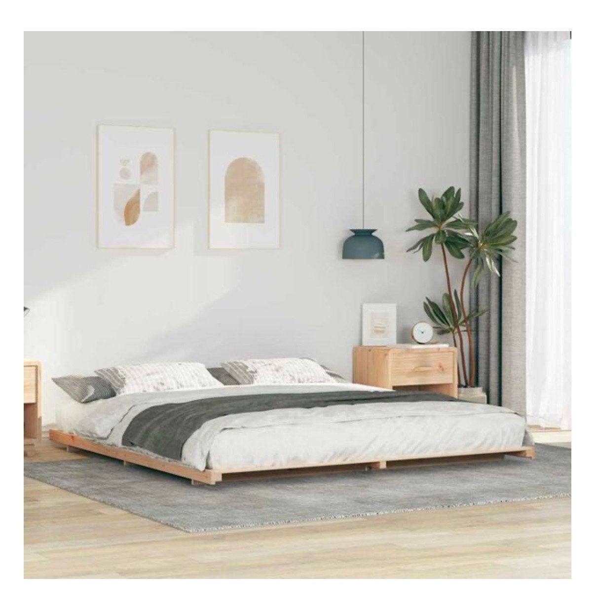 vidaXL Bedframe  180x210 cm Massief grenenhout Japanse stijl, Huis en Inrichting, Slaapkamer | Bedden, Ophalen, Bruin, 210 cm