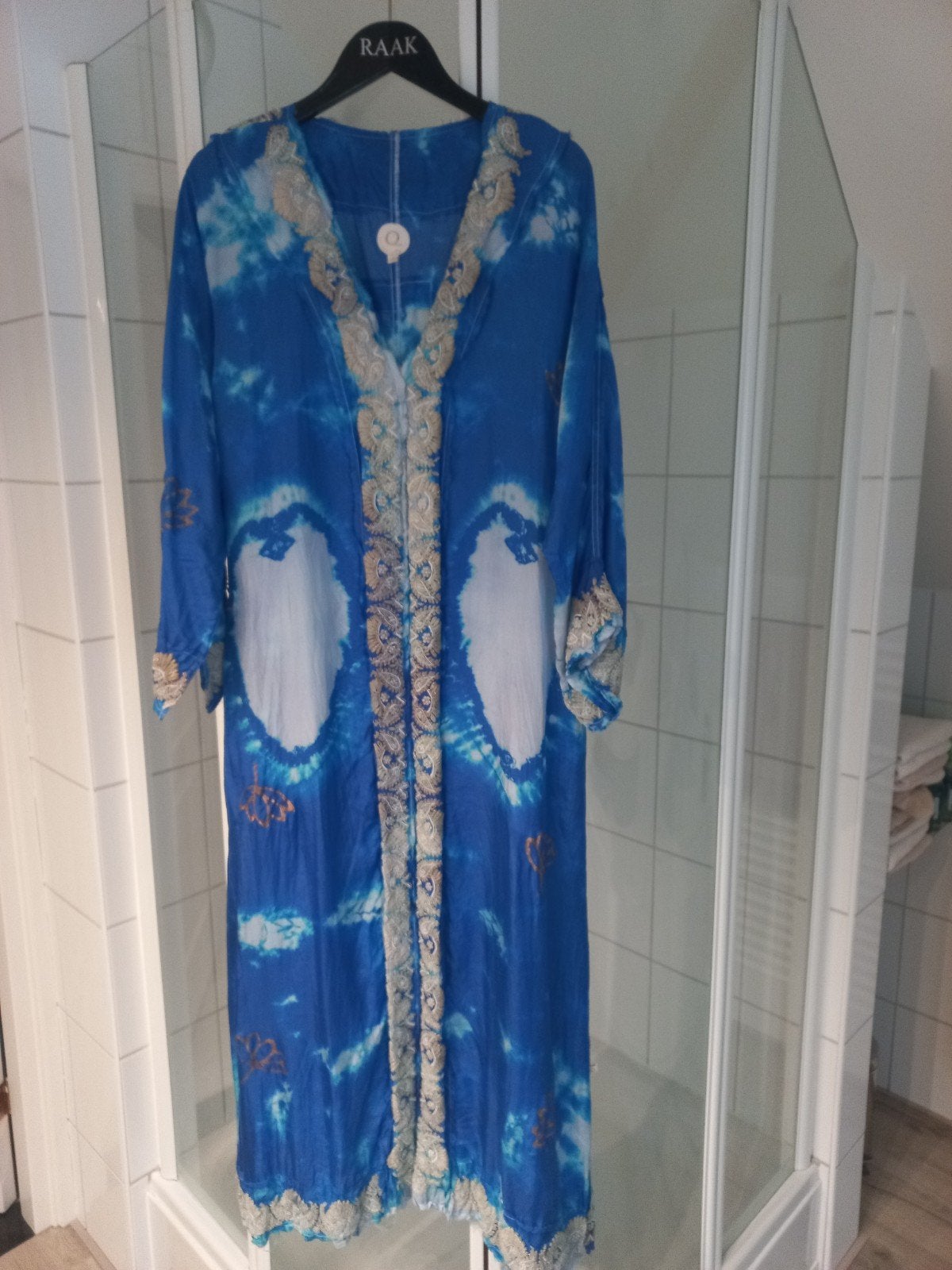 Agancies Turqouise zijde jurk, Verzenden, Zo goed als nieuw, Maat 46/48 (XL) of groter, Overige typen