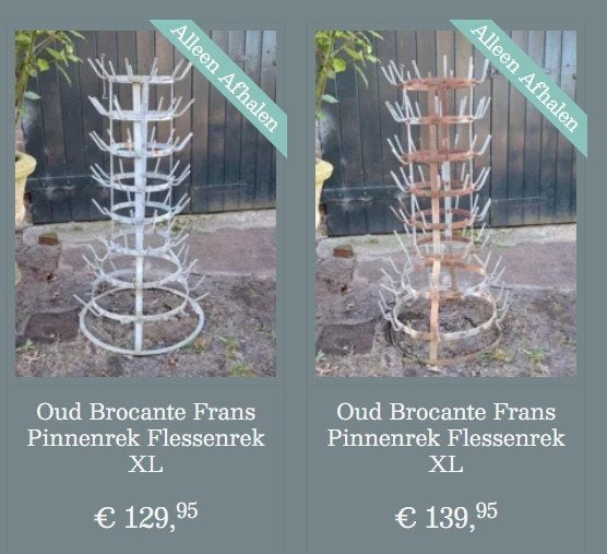 Oude brocante zinken flessenrek pinnenrek wijnflessen decor, Ophalen of Verzenden