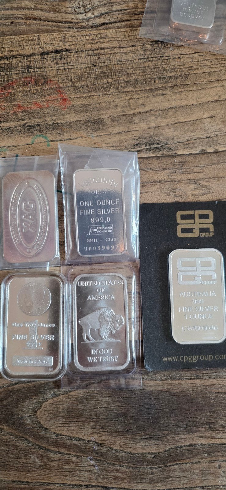 5 oz diverse 1 oz zilverbaartjes (Valcambi, CPG, XAG, VS), Ophalen of Verzenden, Zilver