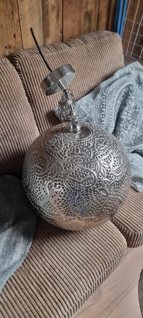 Oosterse hanglamp zilverkleurig - diameter 40 cm, Gebruikt, Ophalen of Verzenden, Oosters, Marokkaans, Bohemian, Metaal