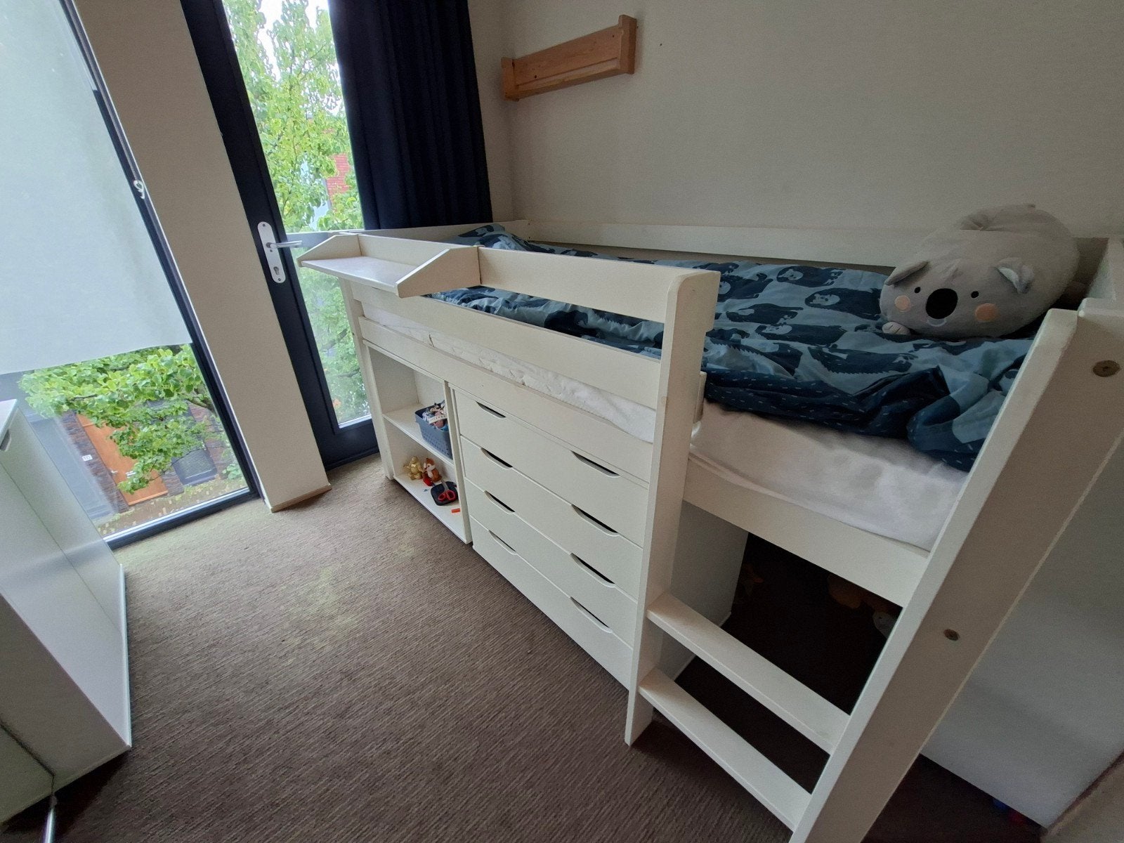 Halfhoogslaper + bureau (Pino), Ophalen, 90 cm, Eenpersoons, Wit