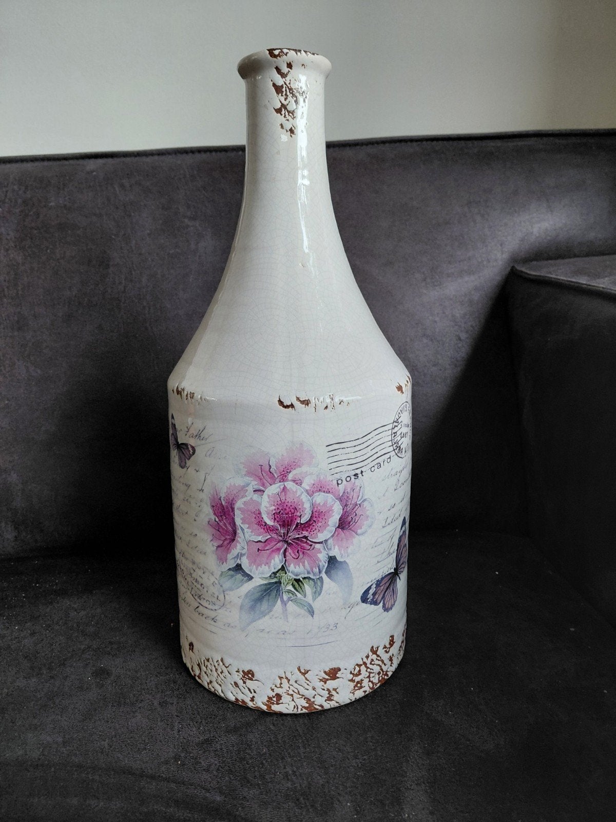 Decoratieve vaas met bloemen en vlinders, 40 cm, Ophalen of Verzenden