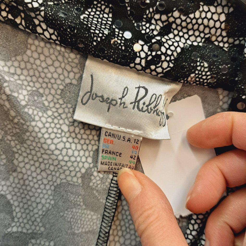Joseph Ribkoff zwart wit gebloemde glitter jurk 40 nr 40469, ., Zwart, Joseph Ribkoff, Ophalen of Verzenden