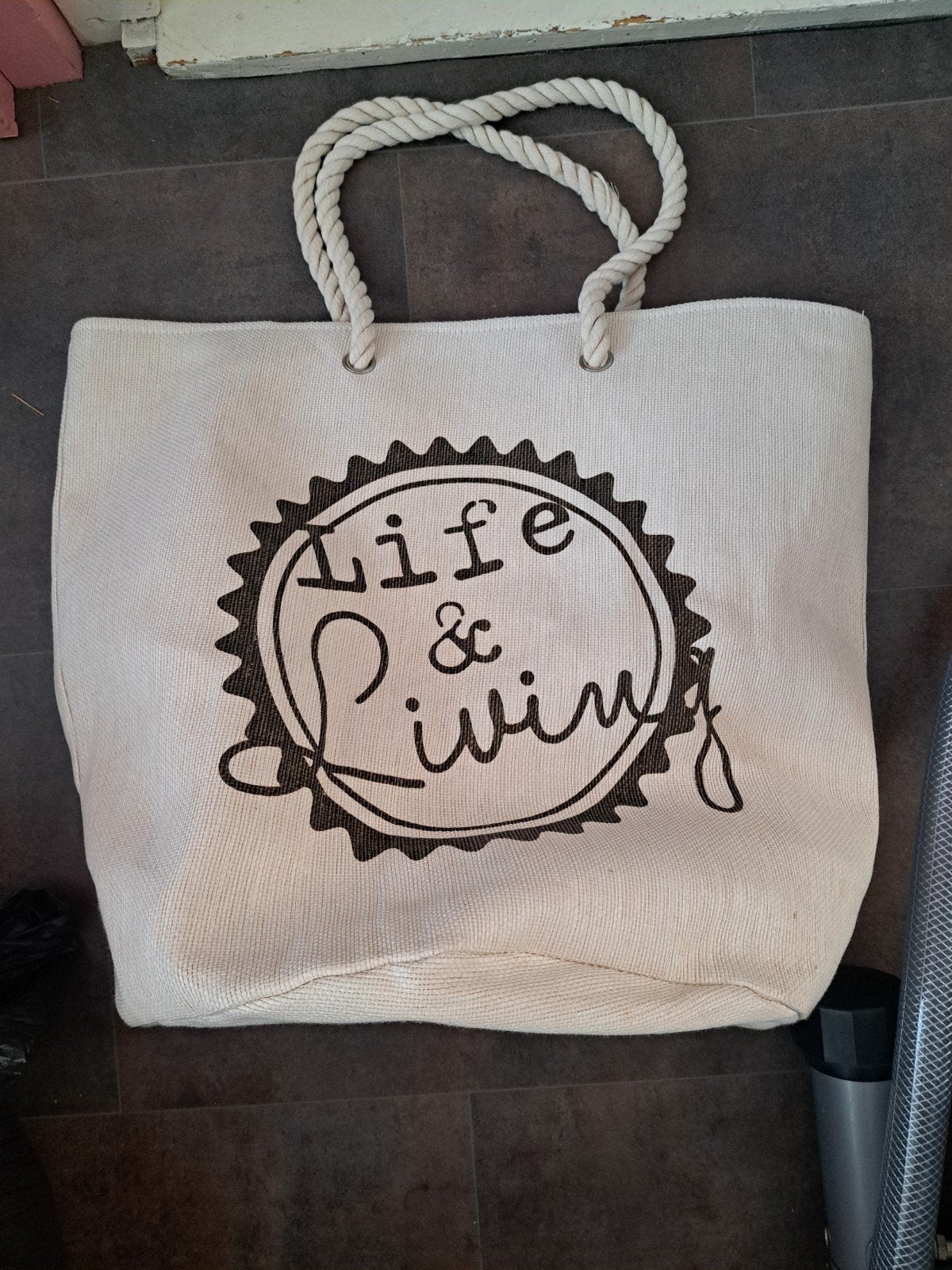 XXL zeer grote linnen strand/ boodschappen tas, Ophalen of Verzenden, Zo goed als nieuw, Beige, Shopper