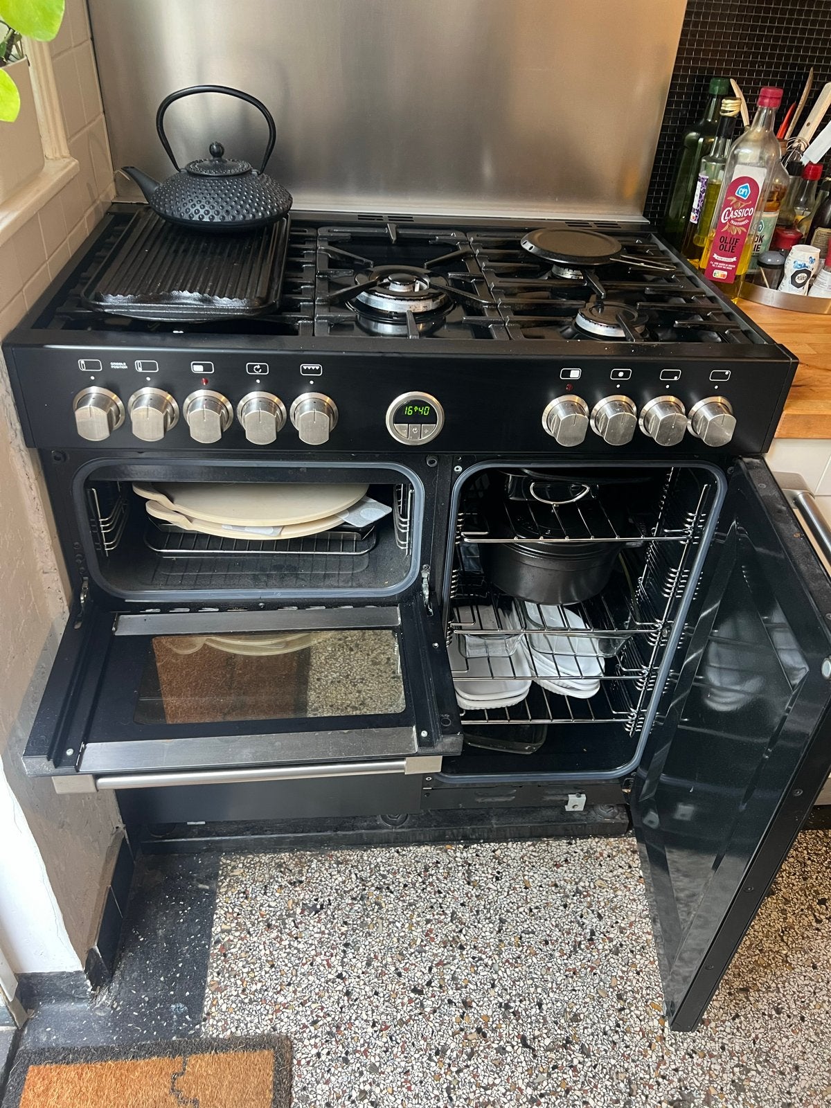 Vrijstaand  gasfornuis 5 pitten, 3 ovens Leisure cookmaster, Witgoed en Apparatuur, Fornuizen, Ophalen, Gebruikt, 60 cm of meer