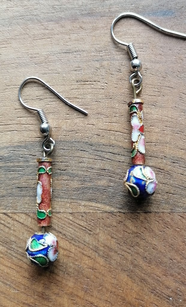 Nieuwe zelfgemaakte oorbellen met Chinese kralen bruin/blauw, Overige materialen, Hangers, Bruin, Verzenden