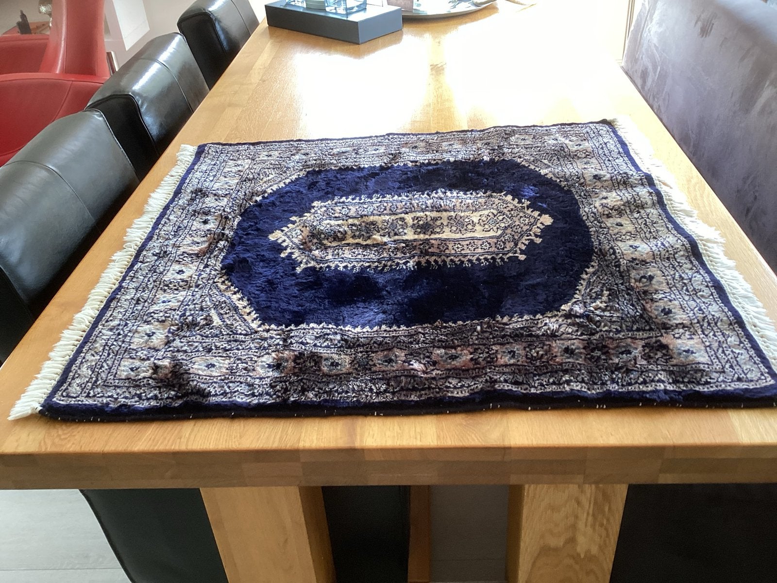 Tafelkleed 90 x 80 cm - Blauw met Oosters Patroon Pers, Gebruikt, Blauw, Rechthoekig, 50 tot 100 cm