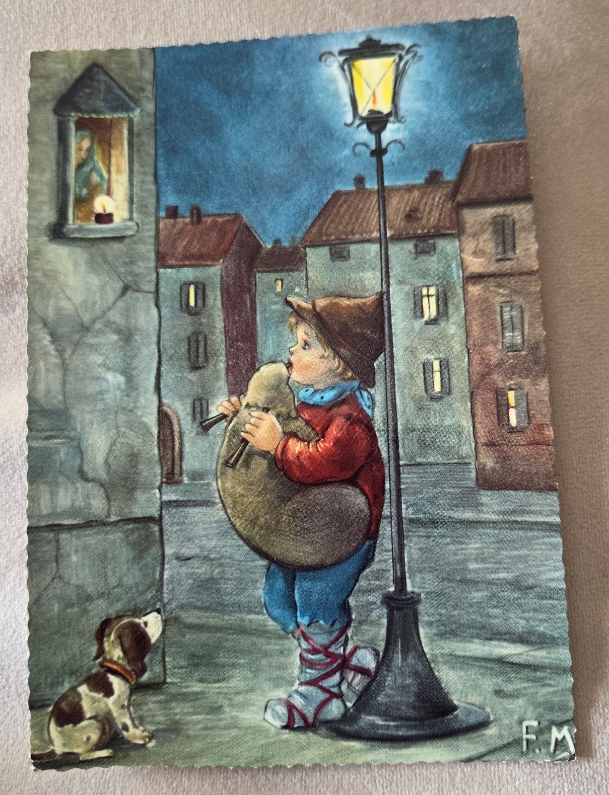 Jongen met doedelzak en hond (1959), Verzamelen, Verzenden, 1940 tot 1960, Gelopen, Kinderen