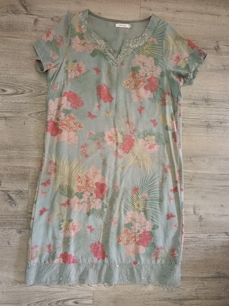 Jurk jurkje Paprika maat L 40 42 ong met patroon tencel, Paprika, Ophalen of Verzenden, Gedragen, Maat 38/40 (M)
