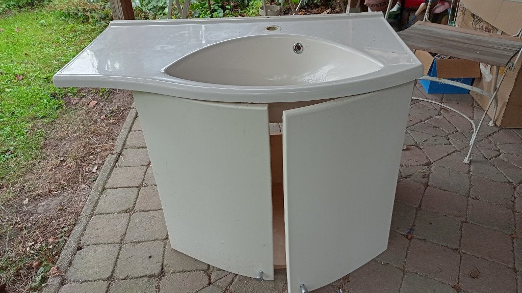 Kunststof hoekwastafel met onderkastje (87x54 cm), Huis en Inrichting, Ophalen, Gebruikt, 50 tot 100 cm, Minder dan 100 cm