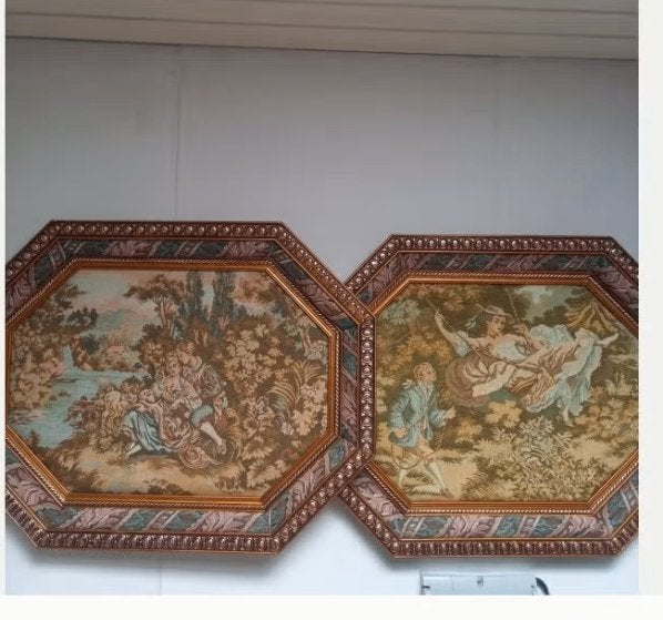2 grote gobelin wandtapijten in sierlijst, Ophalen
