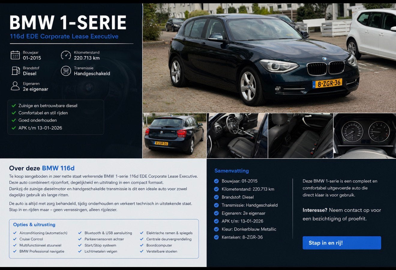 BMW 116d EDE Corporate Lease-Zeer nette en betrouwbare auto!, 1-Serie, Euro 5, 4 cilinders, Blauw