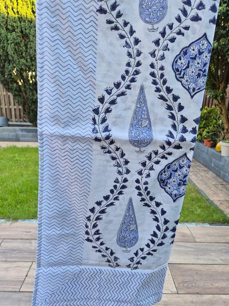 Real handblock printed flat sheet (Laken geprint handen), Huis en Inrichting, Slaapkamer | Beddengoed, Wit, Overige typen, Ophalen of Verzenden