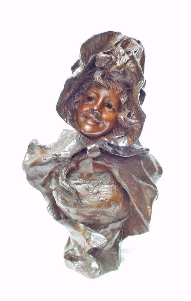 Art Nouveau Buste - Georges Van Der Straeten., Gemerkt, Ophalen of Verzenden, Brons, 20 - 50 cm