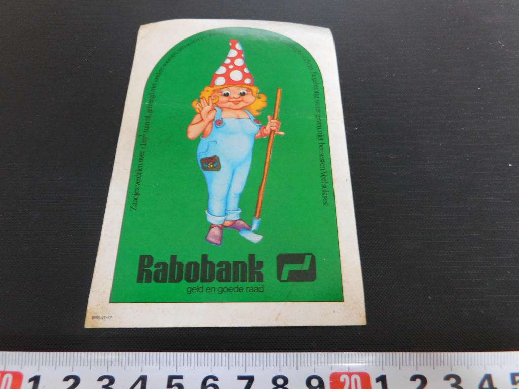 sticker rabobank geld en goede raad strip kabouter meisje, Ophalen, Zo goed als nieuw