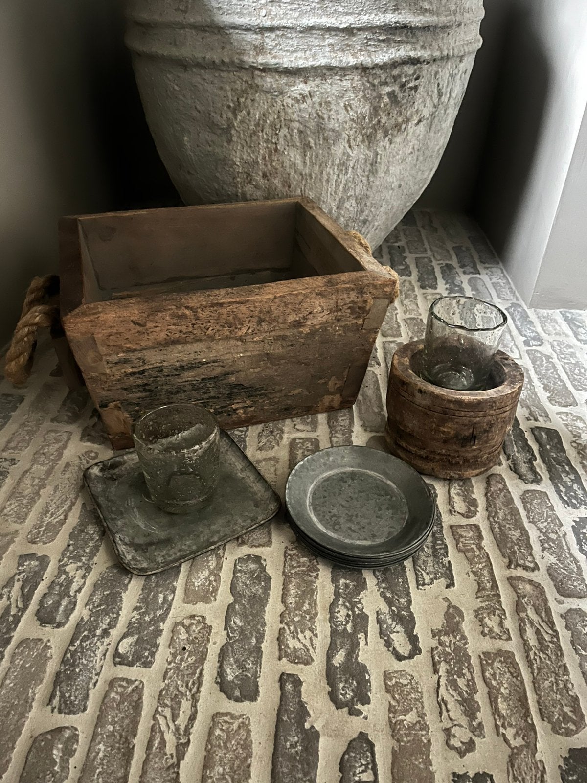 Hoffz houten bak windlichten vijzel, Ophalen of Verzenden, Zo goed als nieuw, Rond, Hout