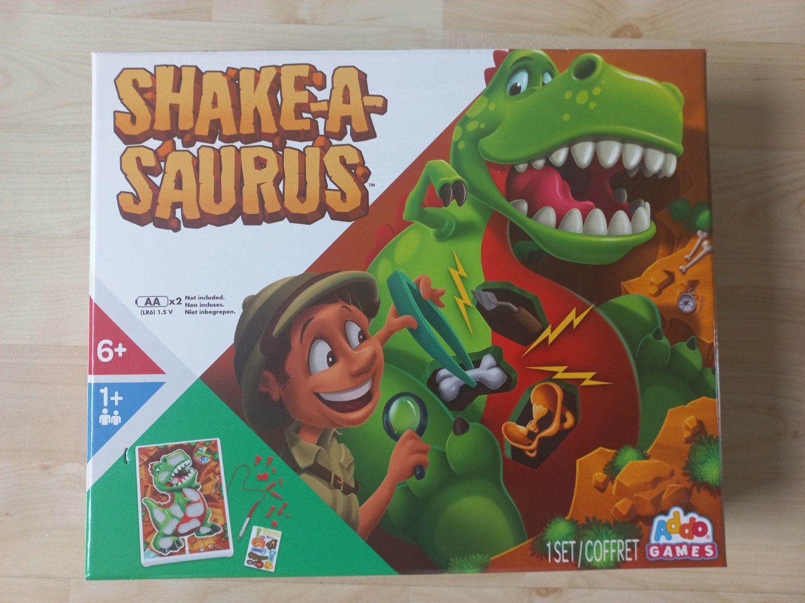 spelletje Shake-a-saurus, Een of twee spelers, Ophalen of Verzenden, Zo goed als nieuw, Addo Games