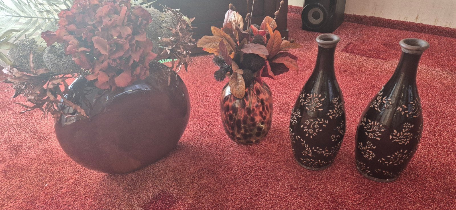 Decoratieve vazen en kunstbloemen set, Ophalen, Gebruikt, Bruin