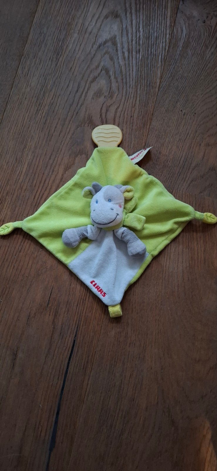 nicotoy doekje koe giraf groen grijs speenlus 22x23 cm, Kinderen en Baby's, Overige karakters, Ophalen of Verzenden, Zo goed als nieuw