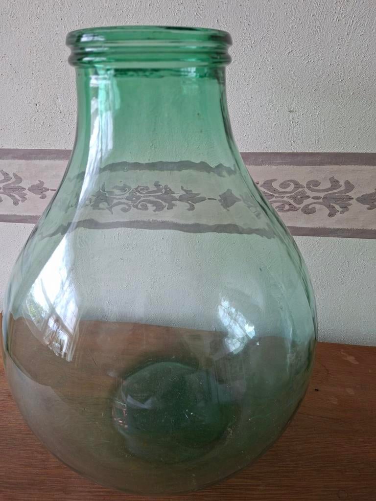 Grote groen glazen buikfles - 45 cm hoog, 35 cm diameter, Antiek en Kunst, Ophalen of Verzenden