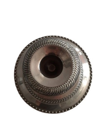 Klassieke Verzilverde Vintage Kandelaar M.H., met Parelrand, Ophalen of Verzenden