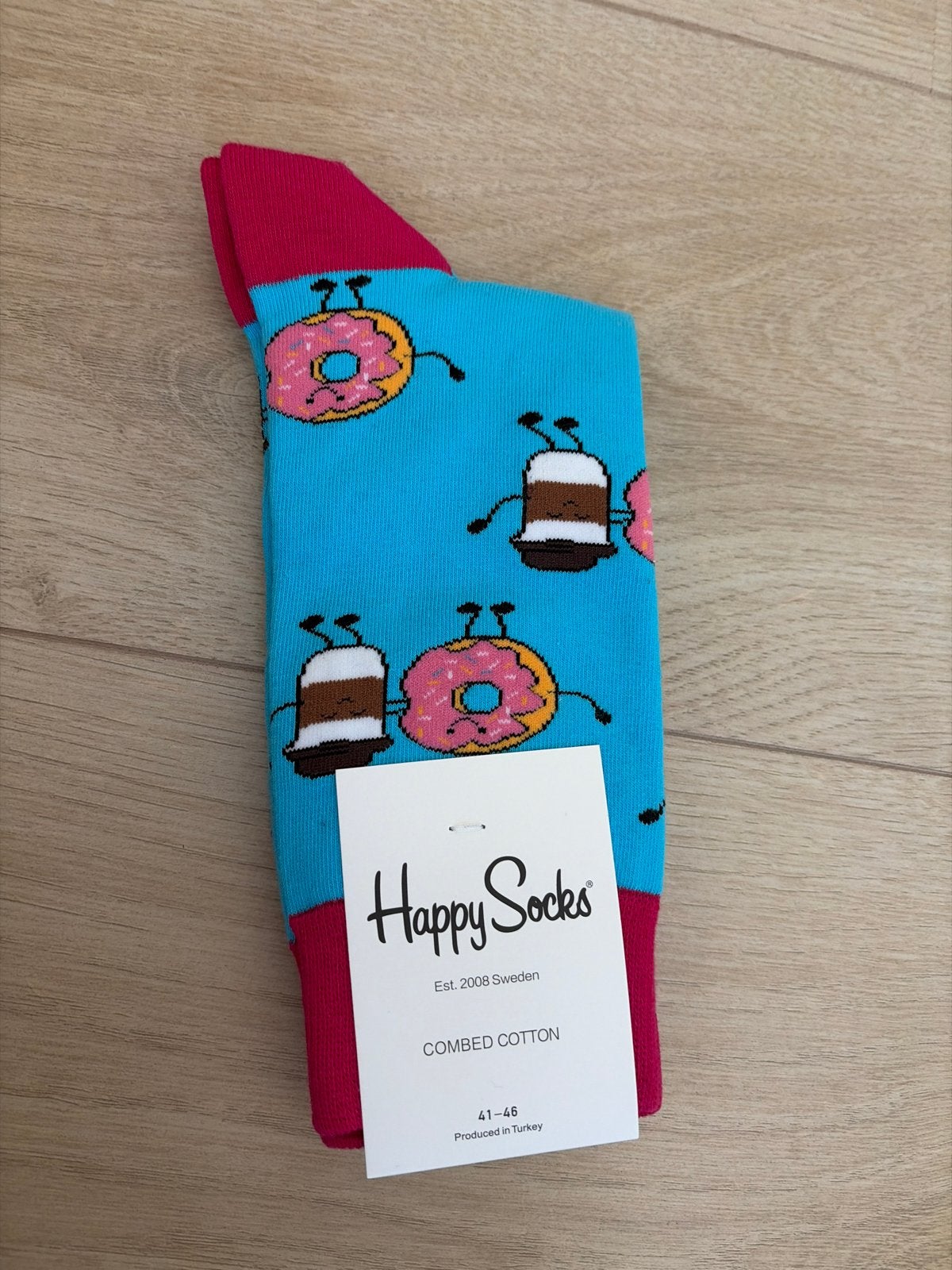 Happy Socks met donut- en koffiecup-patroon, Sokken en Kniesokken, Nieuw, Maat 39 t/m 42, Verzenden