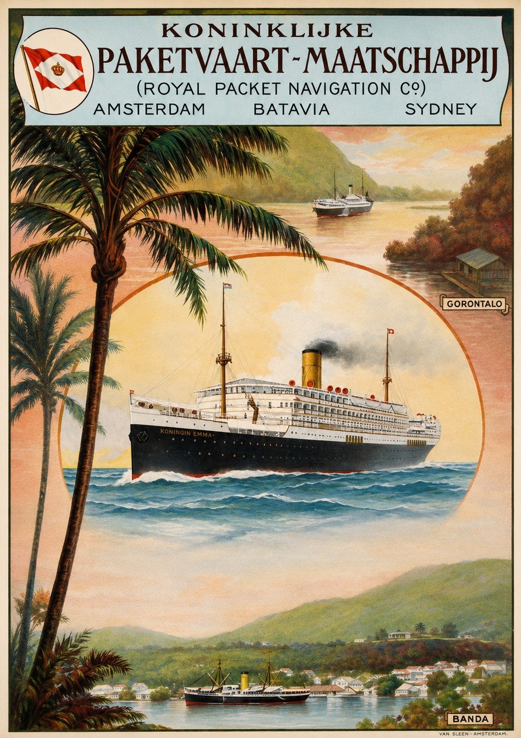 Vintage poster Koninklijke Paketvaart-Maatschappij, Ophalen of Verzenden