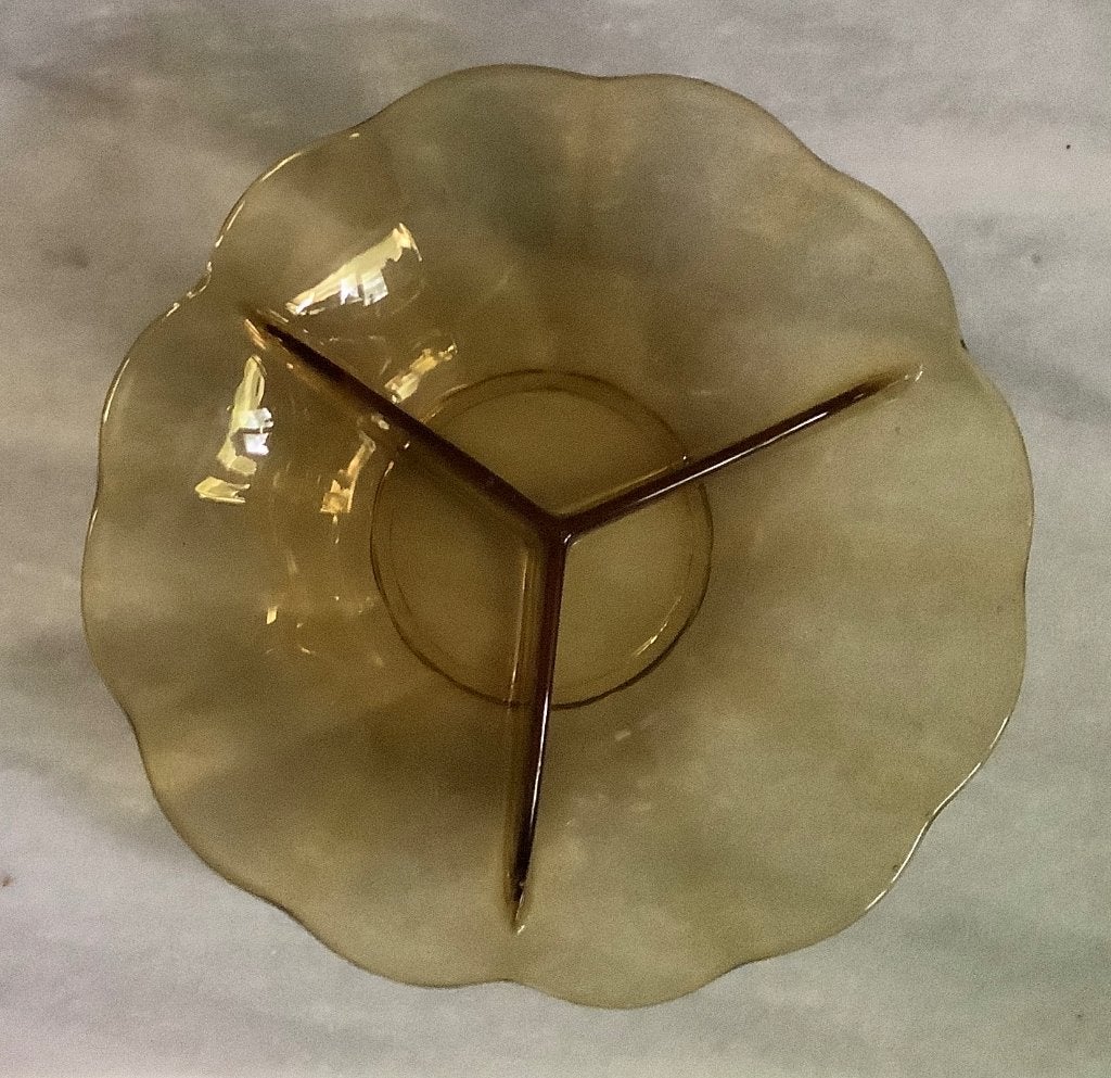Art Deco drievaksschaal amberkleurig persglas 1930, Antiek en Kunst, Ophalen of Verzenden