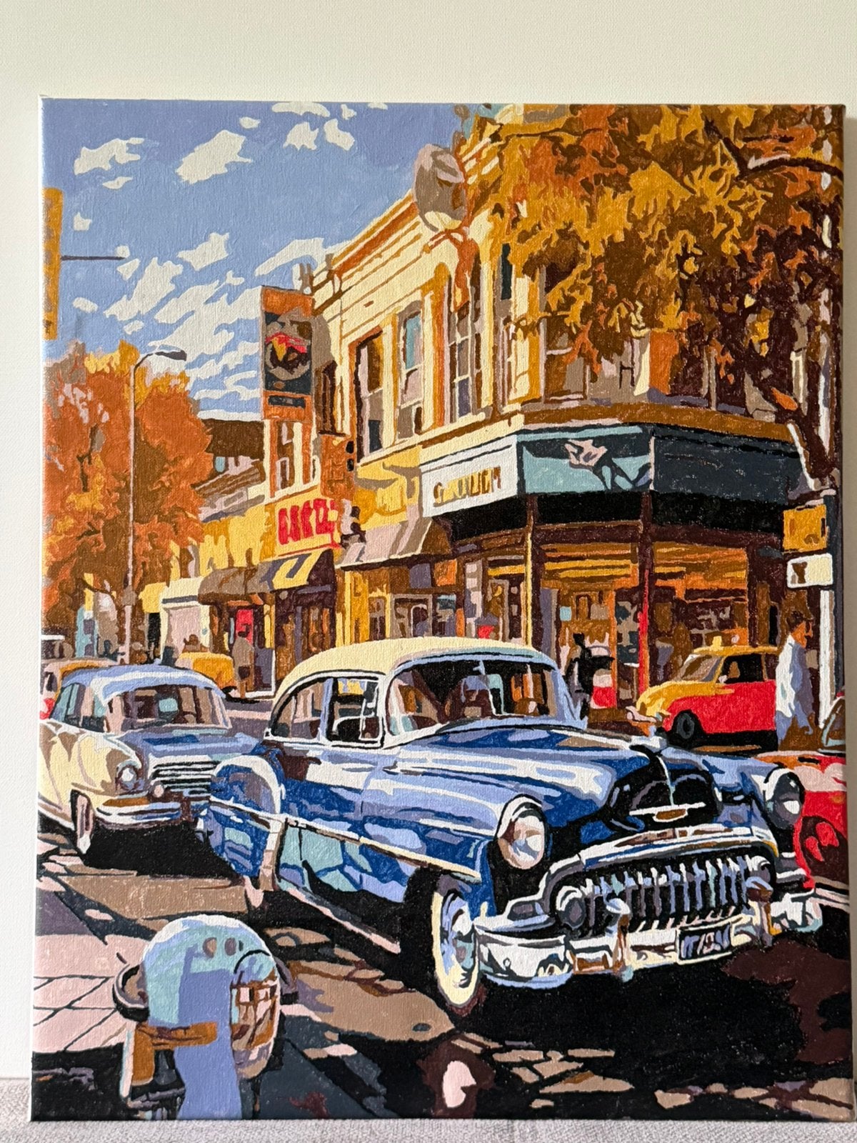 Handgeschilderd schilderij oldtimer klassieke auto 40x50 cm, Ophalen of Verzenden