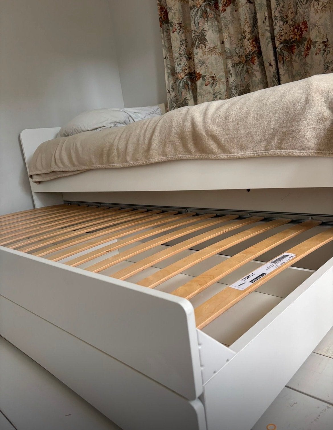 IKEA Släkt uitschuifbaar bed met lades, Huis en Inrichting, Ophalen, 90 cm, Eenpersoons, Wit