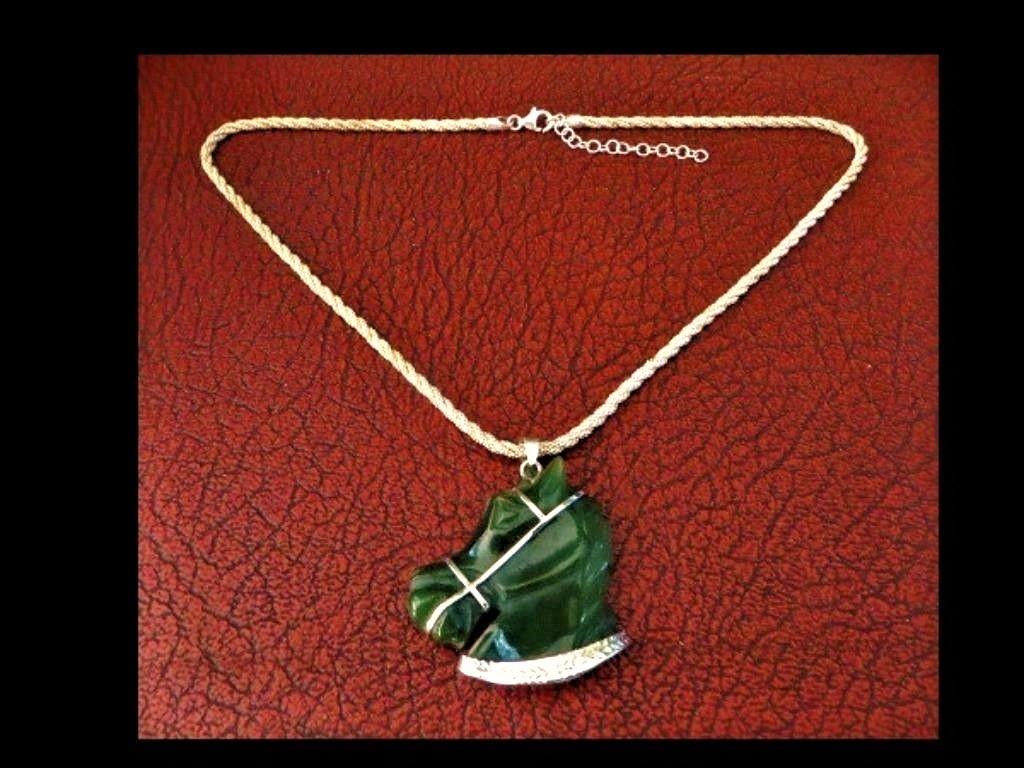 Zilveren Collier met Bijzonder Hanger Paardenhoofd uit Jade!, Verzenden, Zilver, Ketting, Met edelsteen