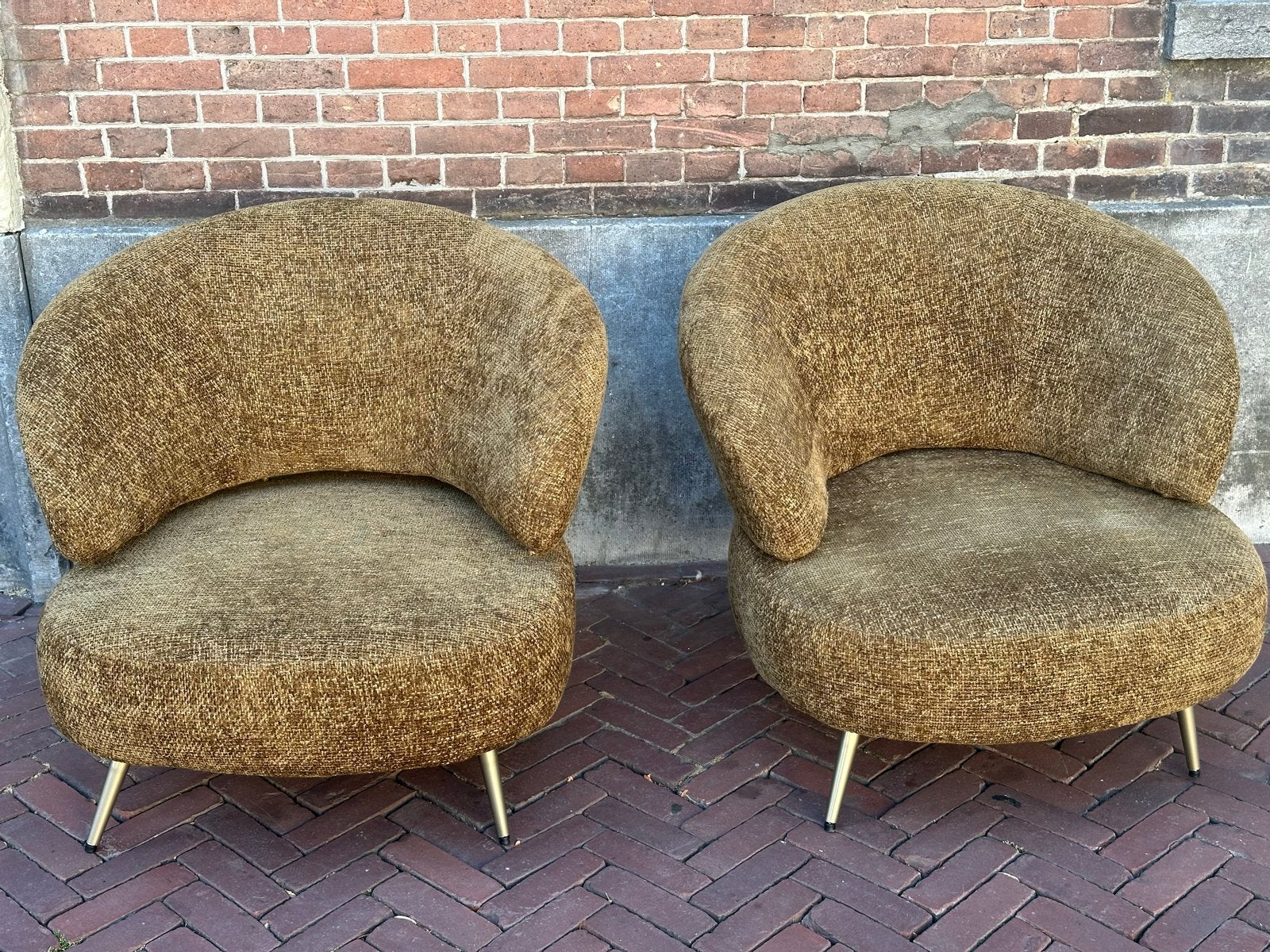 Set van 2 vintage fauteuils in olijfgroene stof PTMD, Ophalen, Twee, Overige kleuren, Zo goed als nieuw