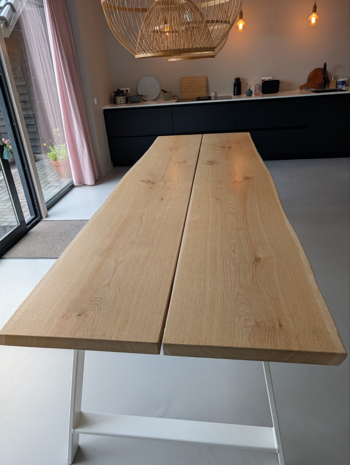 eettafel, massief eiken, boomstamtafel 280cm, Ophalen, Gebruikt, Eikenhout, 200 cm of meer