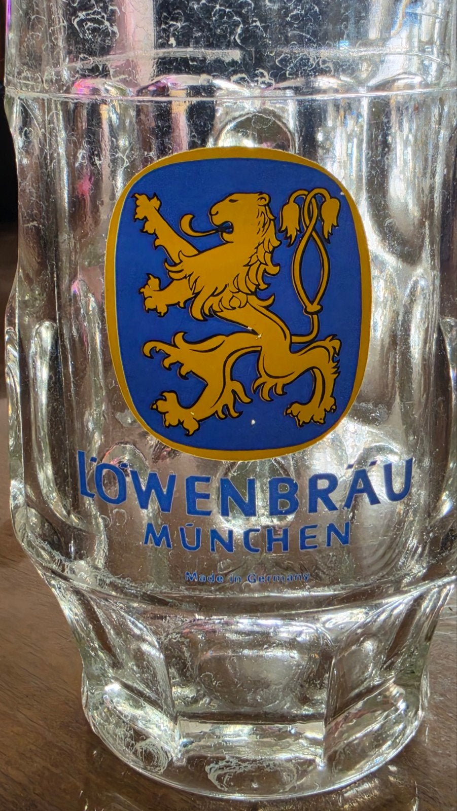 Löwenbräu München glazen bierpul, Ophalen of Verzenden, Gebruikt, Bierglas