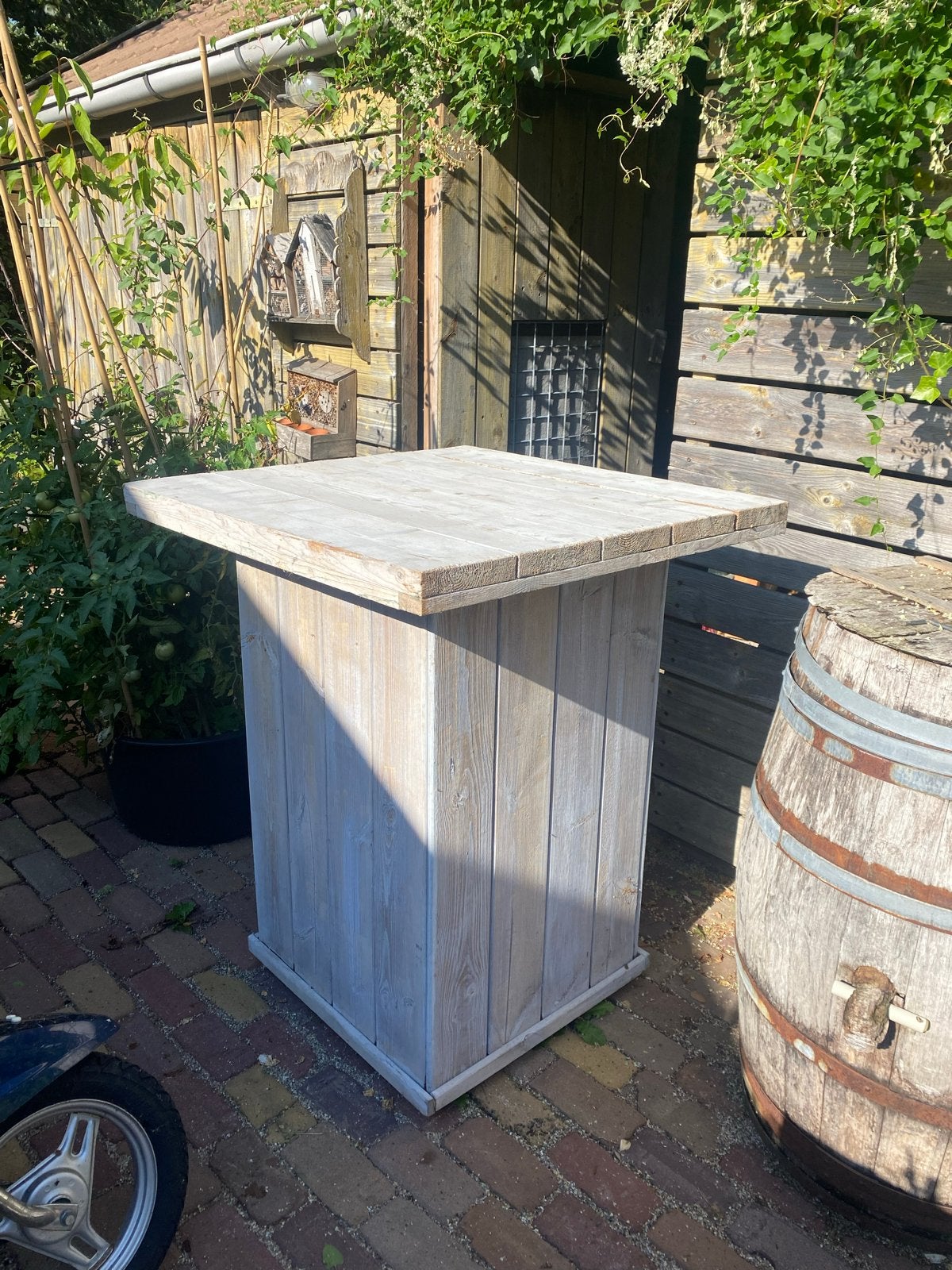 Houten statafel 85x85x105 cm (white/greywash), Ophalen, Gebruikt