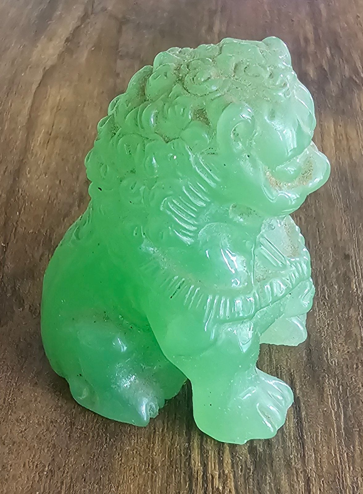 Vintage Groen Jade Foo Leeuw Beeldje, Verzamelen, Beelden en Beeldjes, Ophalen of Verzenden, Gebruikt, Dier