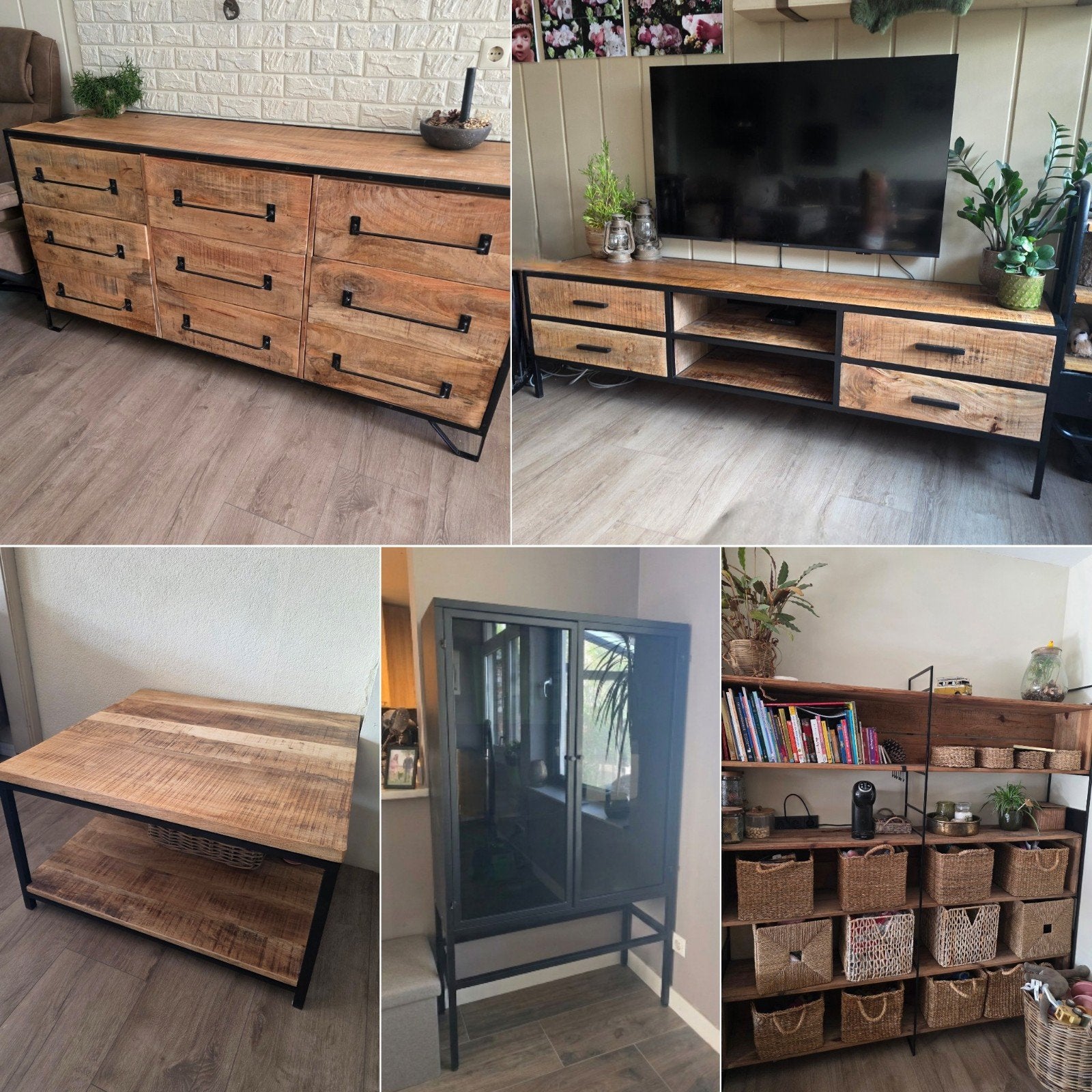 Complete inboedel: Industrieel mangohout & zwart staal, Huis en Inrichting, Complete inboedels, Ophalen