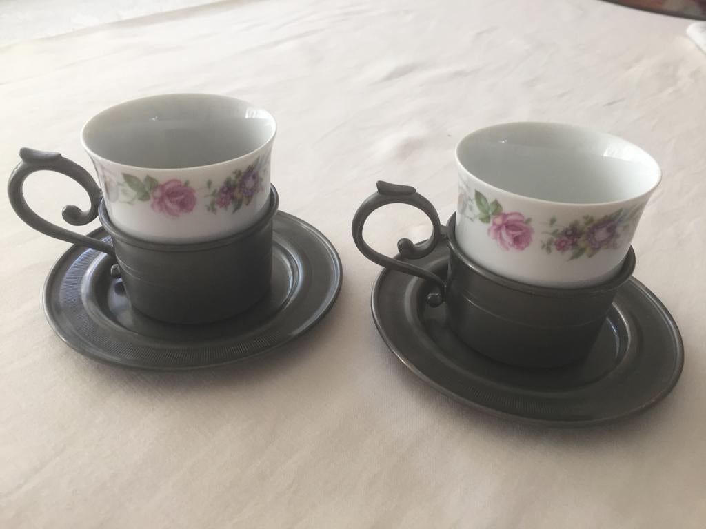 Gelria tinnen kop en schotel set - 94% tin, Antiek en Kunst, Antiek | Tin, Ophalen of Verzenden