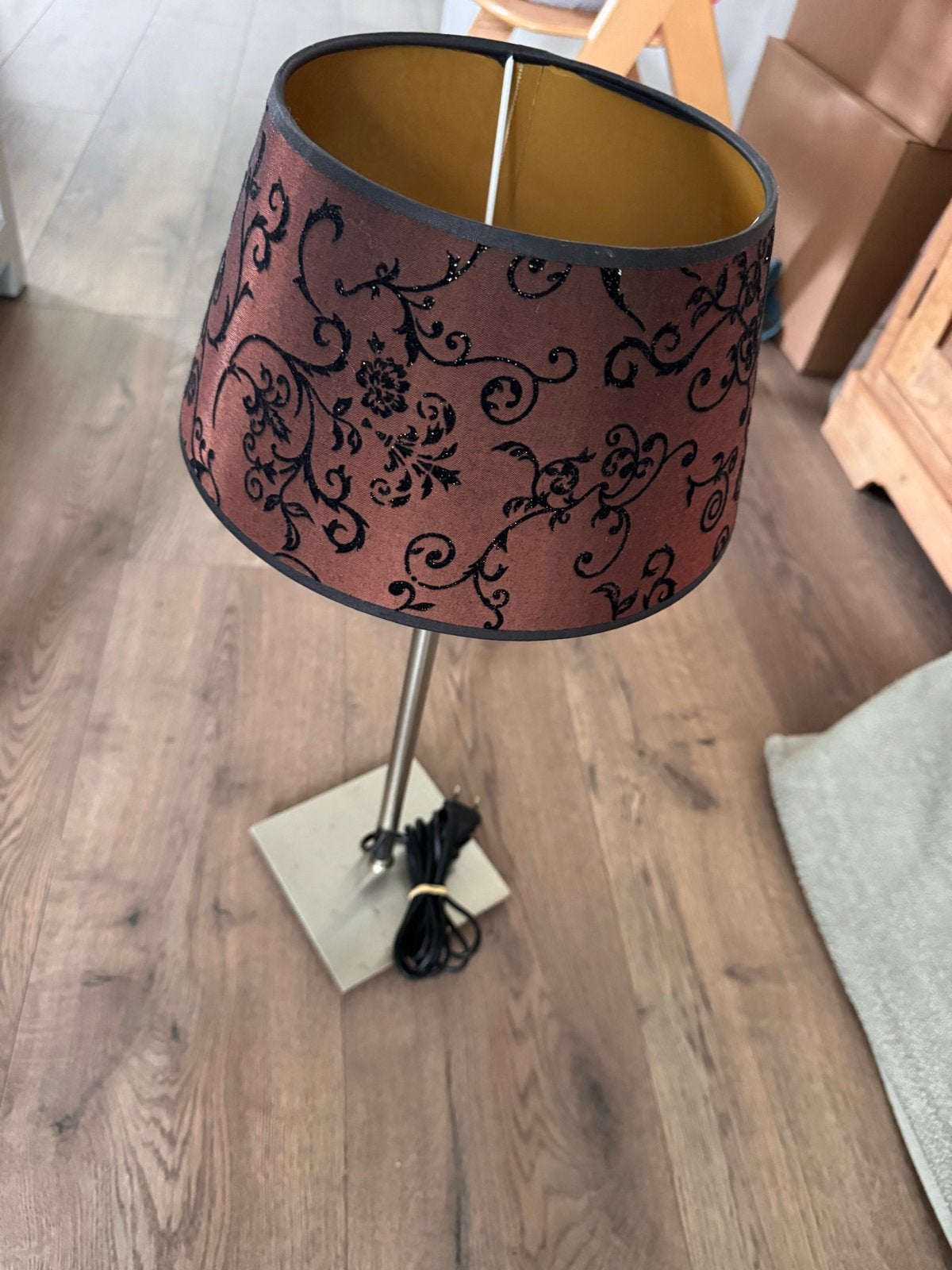 Tafellamp met bruin-zwart patroon kap, Ophalen, Gebruikt, E27 (groot), Sfeerlamp